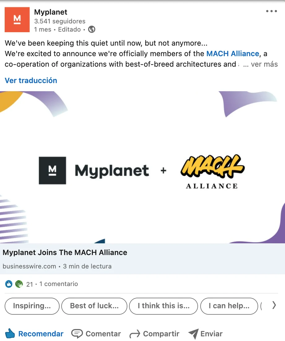 Myplanet y MACH Alliance