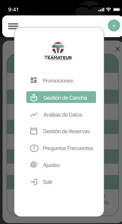 Menú inicial para dueño de cancha
