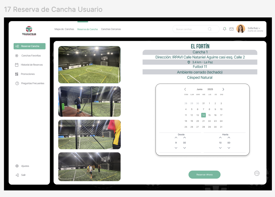 Teamateur web MVP booking and calendar