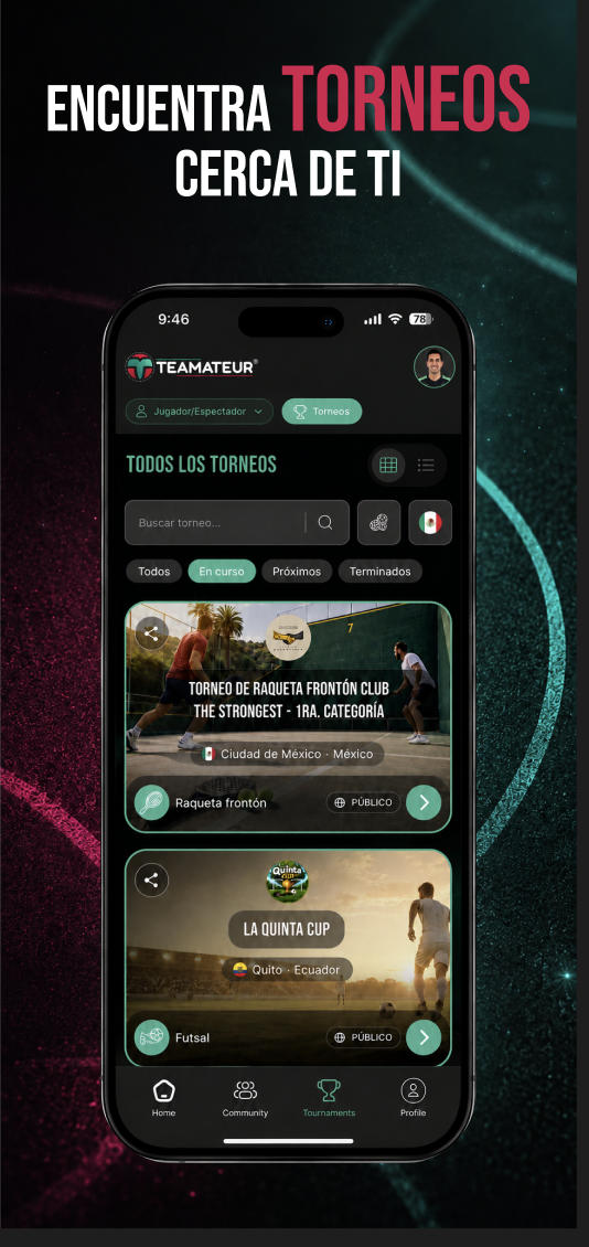 Teamateur discover nearby tournaments